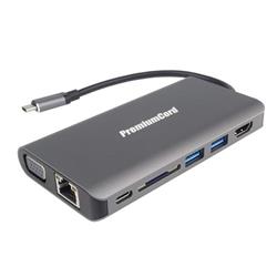 PremiumCord Převodník USB-C na HDMI+VGA+RJ45+2xUSB3.0+SD card +3,5mm+PD charge