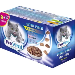 PreVital kočka kuřecí, telecí a losos, kapsička 12x 100 g (12 pack)