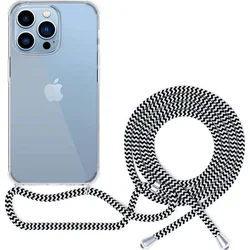 Priehľadný kryt EPICO so šnúrkou na zavesenie pre iPhone 13 - čiernobiely