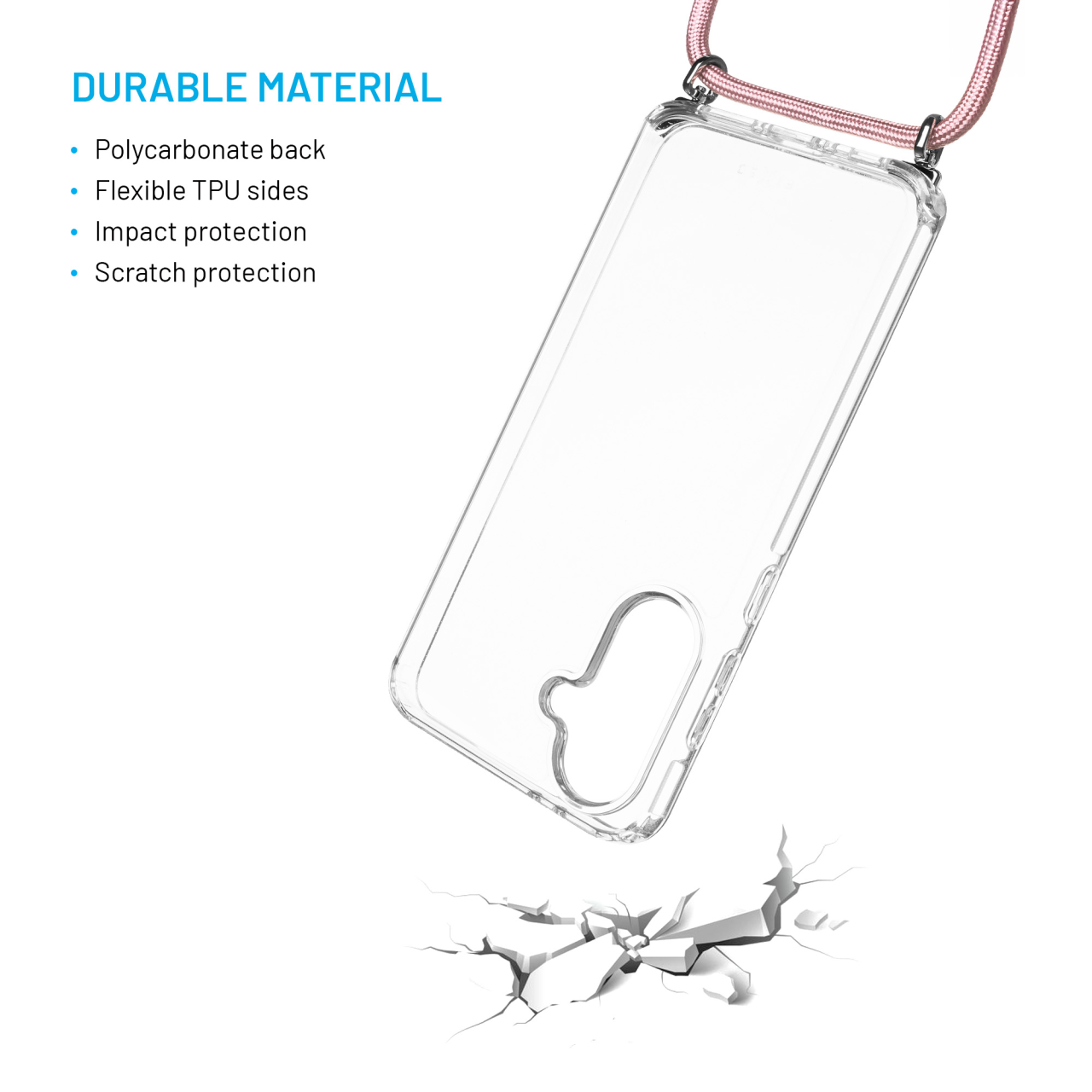 Puzdro FIXED Pure Neck s ružovým káblom pre Samsung Galaxy A36 5G/A56 5G