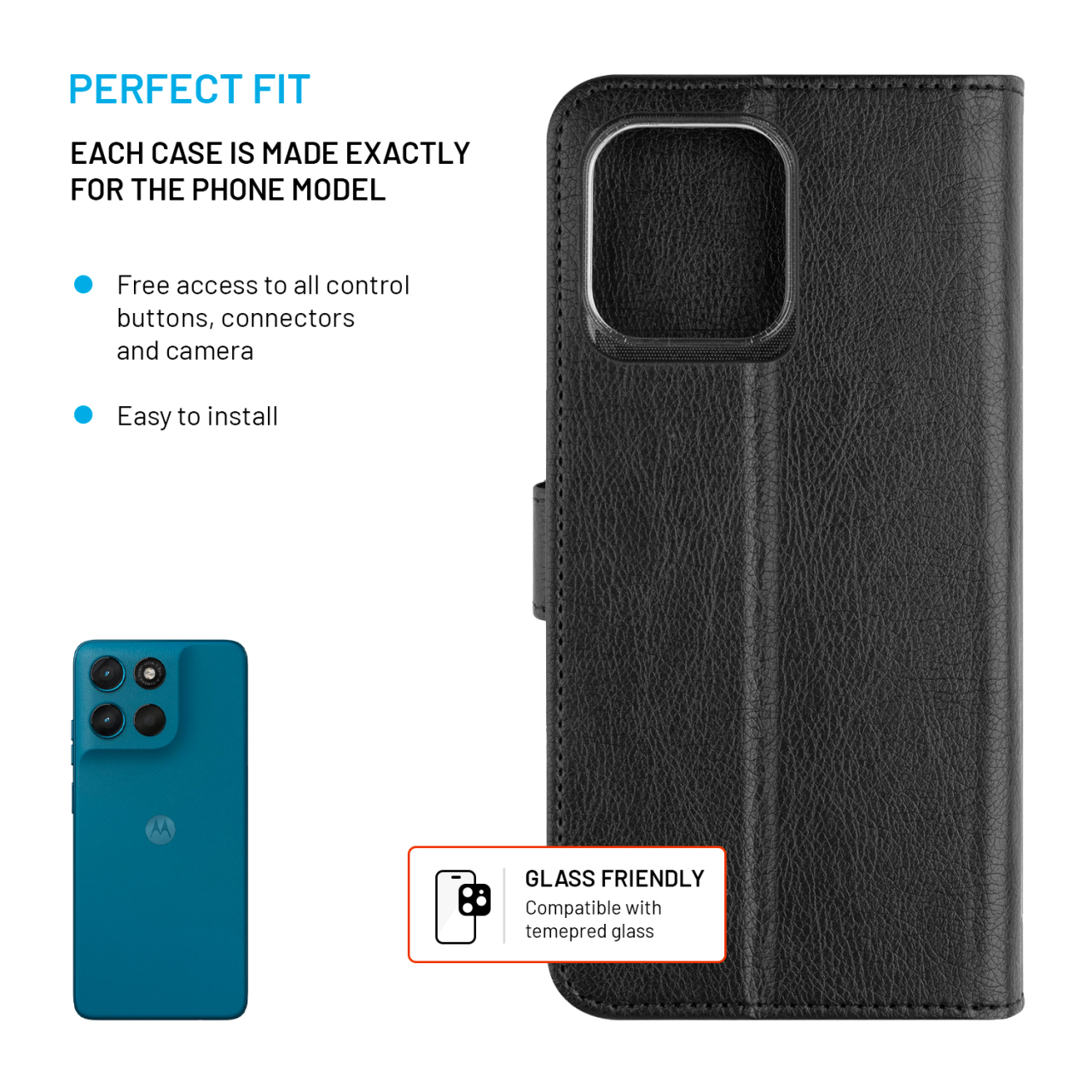 Puzdro typu kniha FIXED Opus pre Motorola Moto G57 Power, čierne