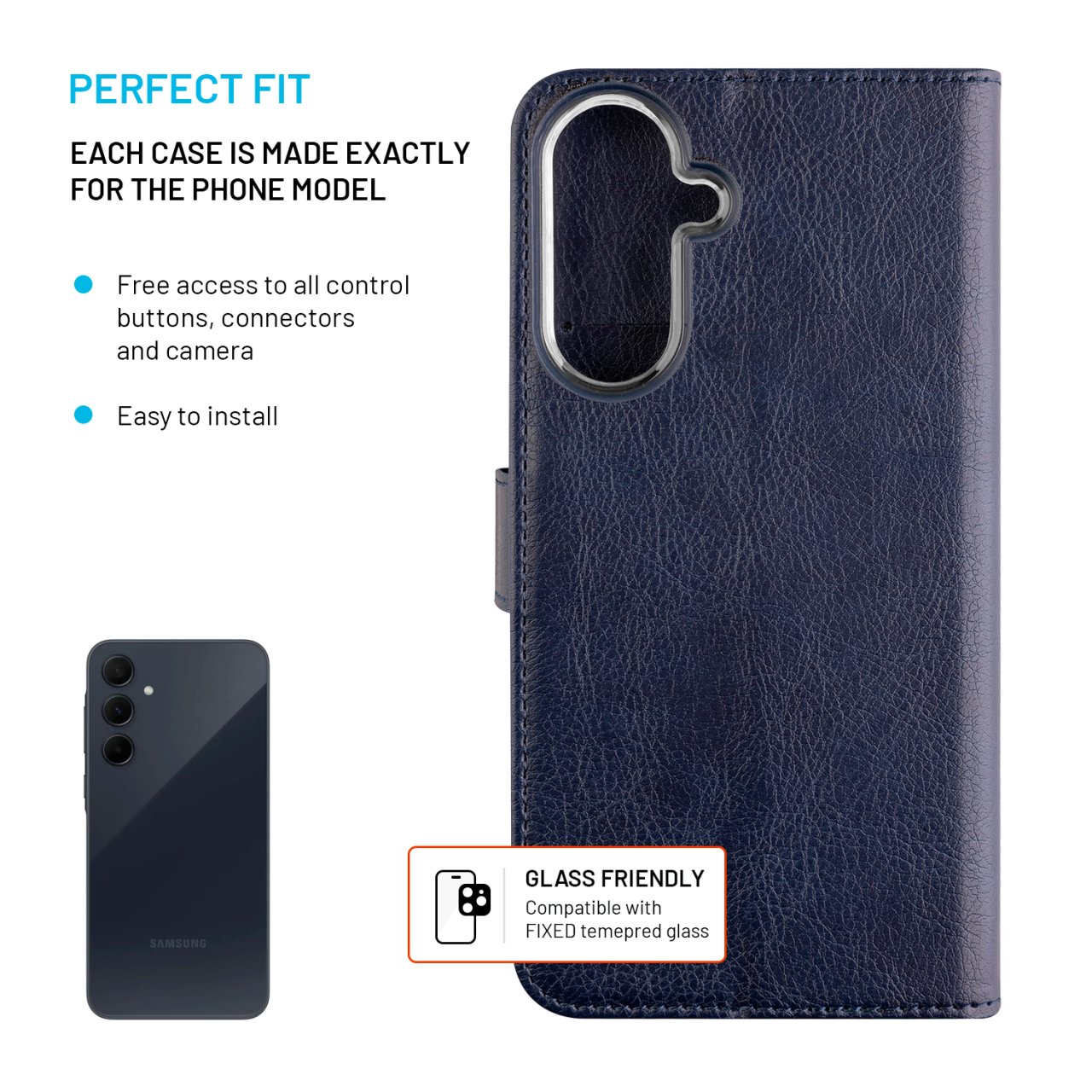 Puzdro typu kniha FIXED Opus pre Samsung Galaxy A36 5G/A56 5G, modré