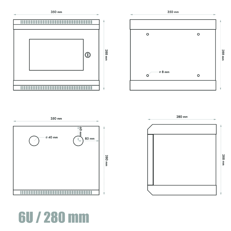 RACK DATACOM 10" nástenný rack 6U/280 mm (sklo) čierny