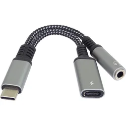 Redukcia PremiumCord USB-C / 3,5 mm jack s čipom DAC + USB-C na nabíjanie 13 cm