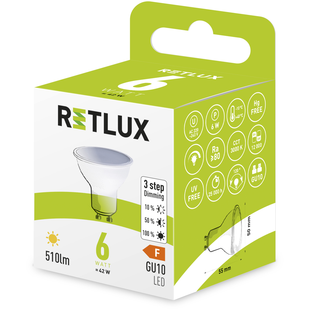 Retlux RLL 447 GU10 LED žiarovka stmievateľná DIMM 6W