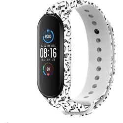RhinoTech řemínek pro Xiaomi Mi Band 5, bílá - motiv noty