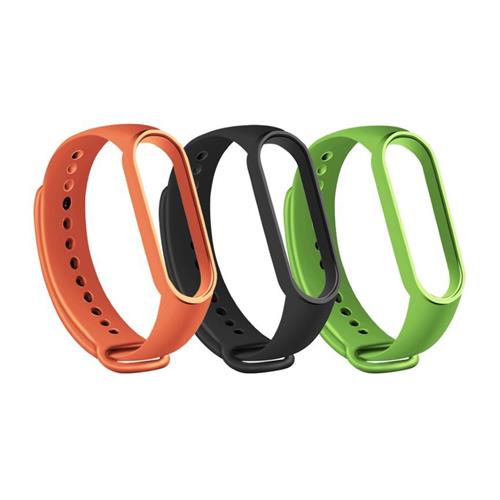 RhinoTech řemínky pro Xiaomi Mi Band 5  (3-pack černá, oranžová, zelená)