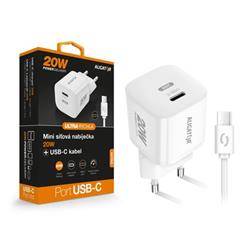 Rychlá nabíječka ALIGATOR Mini, PD 20W, USB-C/USB-C kabel, bílá