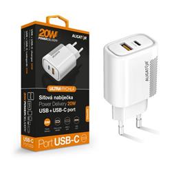 Rychlá nabíječka Aligator PD 20W USB-C + USB, bílá
