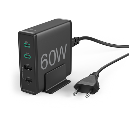 Rýchla stolová nabíjačka USB Hama, 2x USB-C PD/QC, 2x USB-A, 60 W