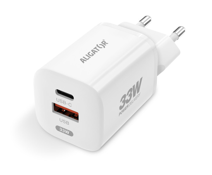Rýchlonabíjačka ALIGATOR GaN, PD 33W USB + USB-C, biela