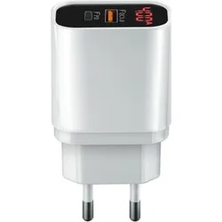 Rychlonabíječka do sítě Forever Core USB QC 3.0 a USB-C PD 20W s digitálním displejem bílá GSM045483 - Kabely + redukce
