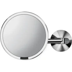Senzorové nástenné kozmetické zrkadlo Simplehuman, LED osvetlenie, 5x, dobíjateľné, lesklá nerezová oceľ