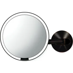 Senzorové nástenné kozmetické zrkadlo Simplehuman, LED osvetlenie, 5x, dobíjateľné, tmavý bronz