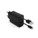 Set síťové nabíječky FIXED s 2xUSB výstupem a USB/micro USB kabelu, 1 metr, 15W Smart Rapid Charge, černá