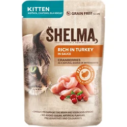 SHELMA Cat Kitten krůta a brusinka v omáčce, kapsička 85 g 