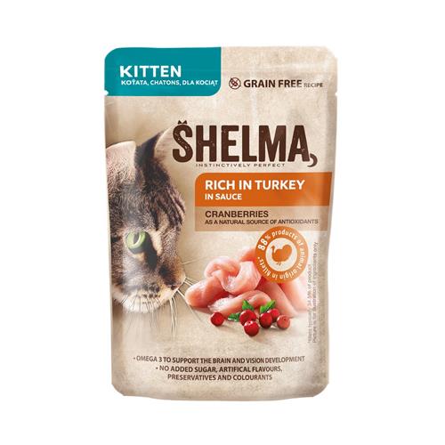 SHELMA Cat Kitten moriak a brusnice v omáčke, kapsička 85 g