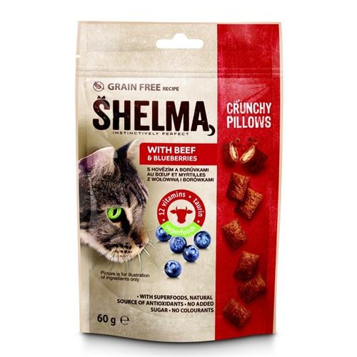 SHELMA vankúšiky s hovädzím mäsom a čučoriedkami GF 60 g