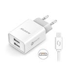 Sieťová nabíjačka ALIGATOR MicroUSB 2xUSB 2,4A, smart IC, biela