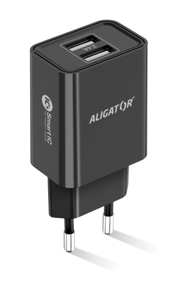 Sieťová nabíjačka ALIGATOR MicroUSB 2xUSB 2,4A, smart IC, čierna