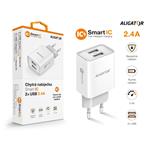 Sieťová nabíjačka ALIGATOR s výstupom 2xUSB, 2,4 A, inteligentný IC, biela