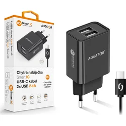 Sieťová nabíjačka ALIGATOR USB-C 2xUSB výstup, 2,4 A, inteligentný IC, čierna