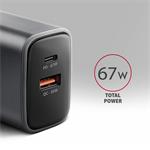 Sieťová nabíjačka AXAGON ACU-PQ67 GaN 67 W, USB-A + USB-C, PD3.0/PPS/QC4+/SFC2.0/Apple