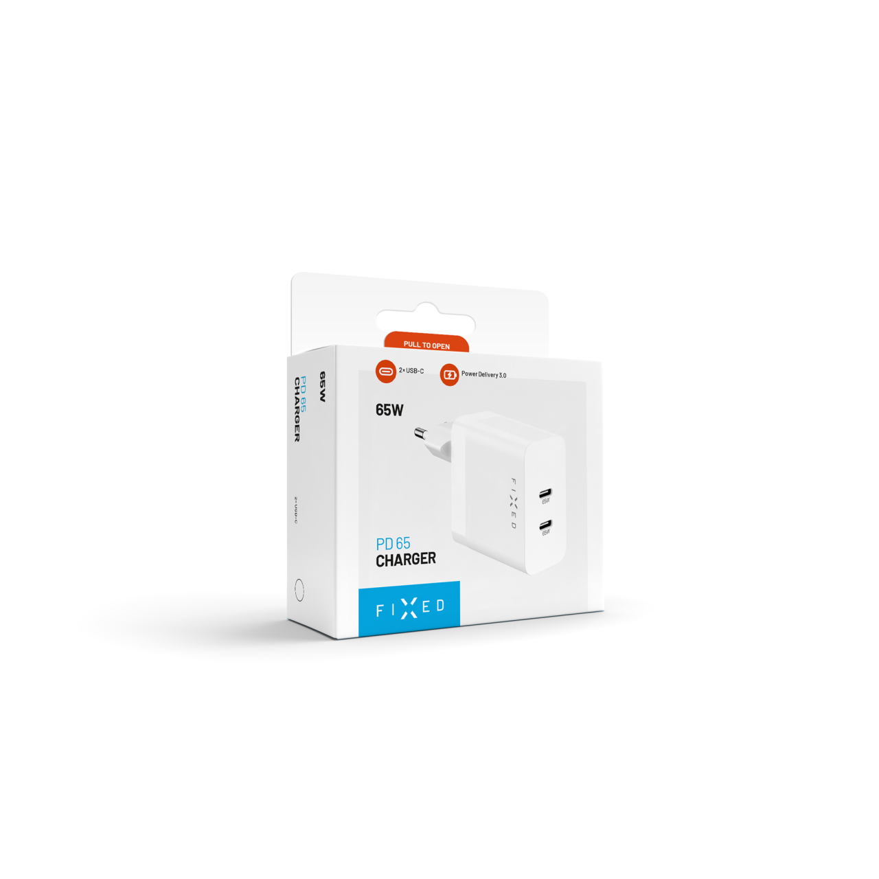 Sieťová nabíjačka FIXED s výstupom 2x USB-C, podpora PD, 65 W, biela