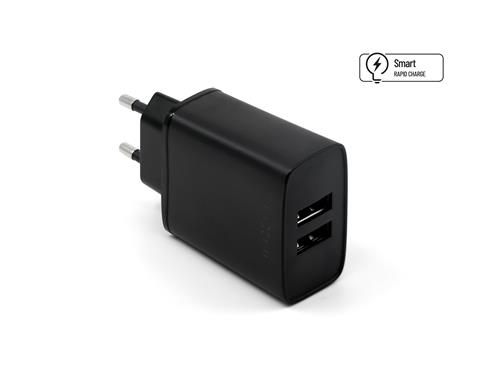 Sieťová nabíjačka FIXED s výstupom 2xUSB, 15W Smart Rapid Charge, čierna