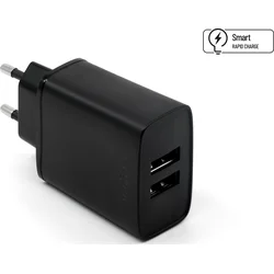 Sieťová nabíjačka FIXED s výstupom 2xUSB, 15W Smart Rapid Charge, čierna