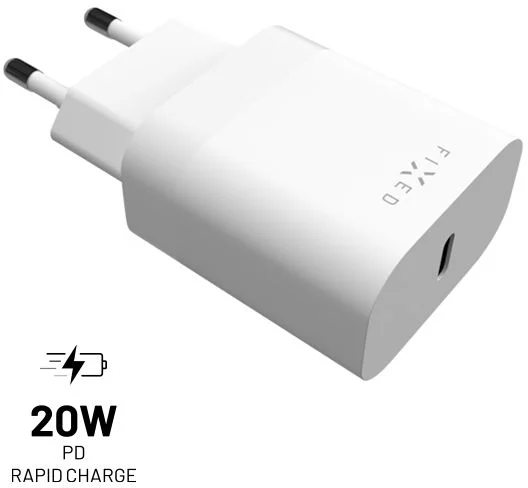 Sieťová nabíjačka FIXED s výstupom USB-C a podporou PD, 20 W, biela