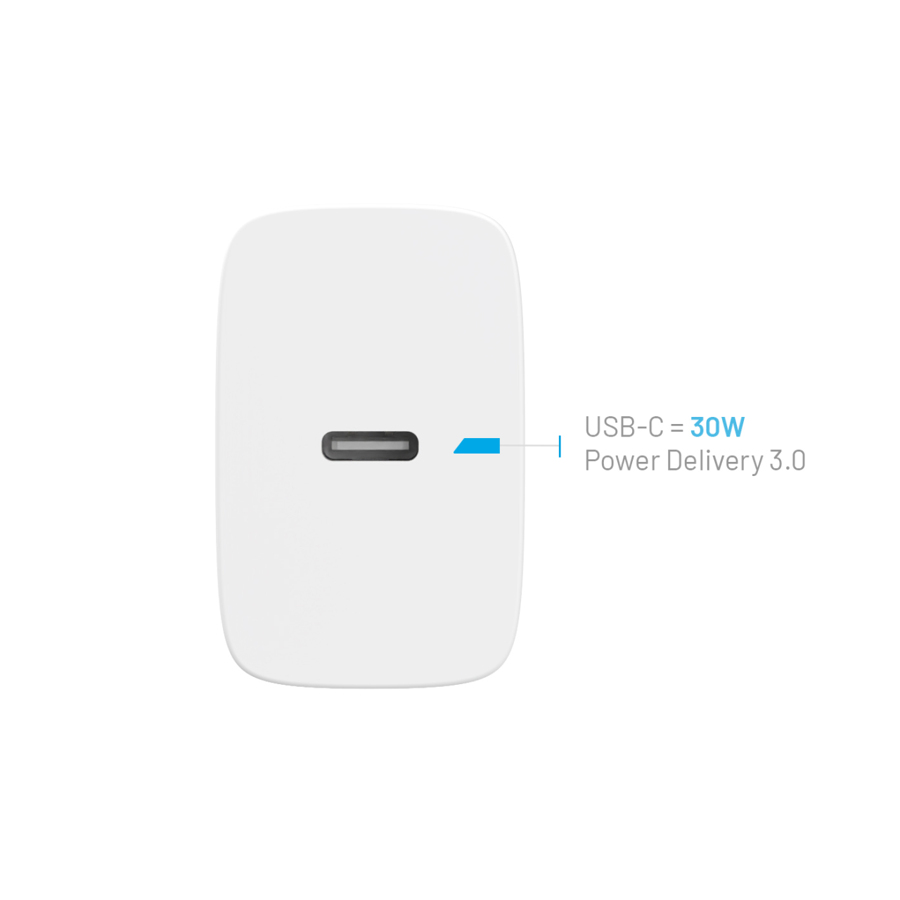 Sieťová nabíjačka FIXED s výstupom USB-C a podporou PD, 30 W, biela