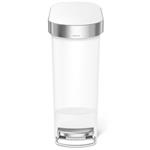 Simplehuman pedálový odpadkový koš, 40 l, bílý plast, úzký, oválný, s nerez krytem sáčku