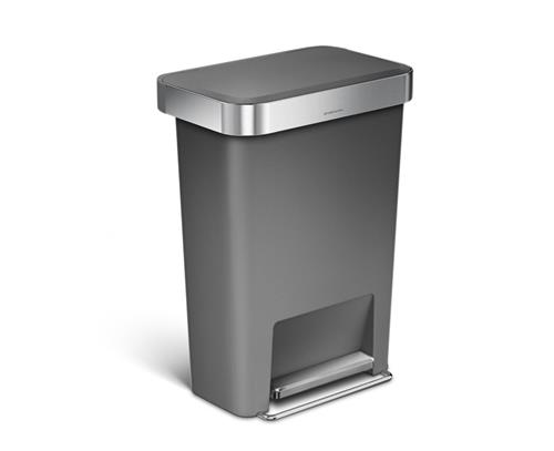 Simplehuman Pedálový odpadkový koš 45 l, kapsa na sáčky, obdélníkový, šedý plast / nerez