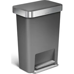 Simplehuman Pedálový odpadkový koš 45 l, kapsa na sáčky, obdélníkový, šedý plast / nerez