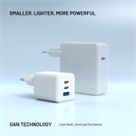 Síťová GaN nabíječka FIXED Mini s 2xUSB-C a USB, podpora PD, 65W, bílá