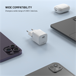 Síťová GaN nabíječka FIXED Mini s USB-C výstupem a podporou PD, 30W, bílá