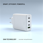 Síťová GaN nabíječka FIXED s 3xUSB-C a USB, podpora PD 3.0, 120W, bílá