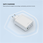 Síťová GaN nabíječka FIXED s 3xUSB-C a USB, podpora PD 3.0, 120W, bílá