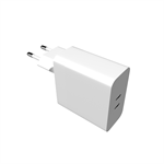 Síťová nabíječka FIXED s 2x USB-C výstupem, podpora PD, 65W, bílá
