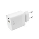 Síťová nabíječka FIXED s USB-C a USB výstupem, podpora PD a QC 3.0, 20W, bílá