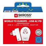 SKROSS cestovní adaptér Europe USB A+C 20W pro cizince v ČR, typ E/F