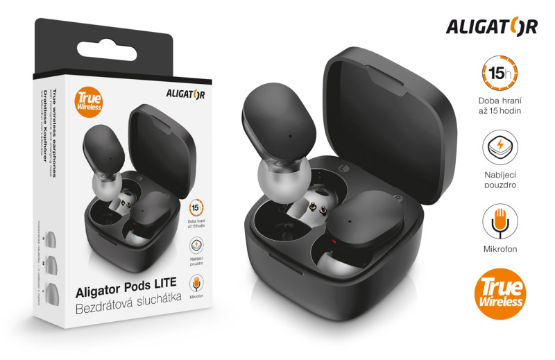 Slúchadlá Bluetooth Aligator Pods LITE, čierne