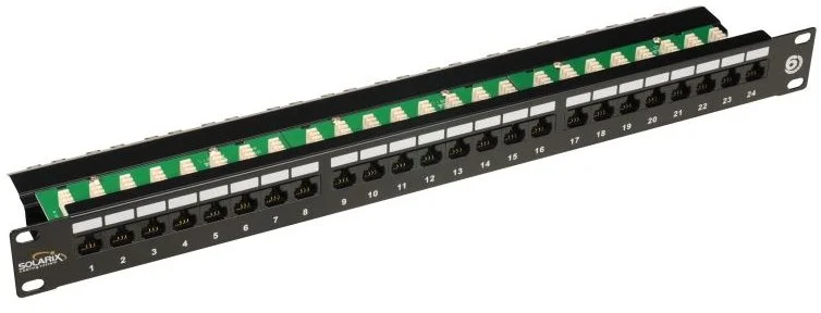 SOLARIX patch panel, CAT6, 24 x RJ45 , UTP, s vyväzovacou lištou, čierny, 1U SX24L-6-UTP-BK
