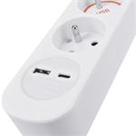 Solight 3z predlžovací kábel s USB A+C nabíjačkou 2,4A, 2m, 3 x 1mm2, biely, vypínač
