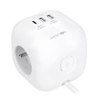 Solight 3z + USB A+C prodlužovací přívod - kostka, kabel 2m, 3 x 1mm2, bílý, vypínač