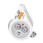 Solight bubnový predlžovací kábel 10 m, USB A+C, 2 zásuvky, sivý kábel, 3x 1,0 mm2