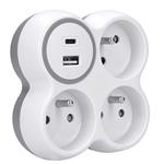 Solight hub, 3x 16A, USB nabíjačka A+C, bielo-sivá
