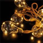 Solight LED dekorativní žárovky na přírodním provazu, 10x žárovka, 30LED, 180cm, časovač 3x AA