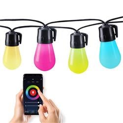 Solight LED inteligentná vonkajšia reťaz s RGB žiarovkami, bluetooth, 15 žiaroviek, 14m+6m, 10W